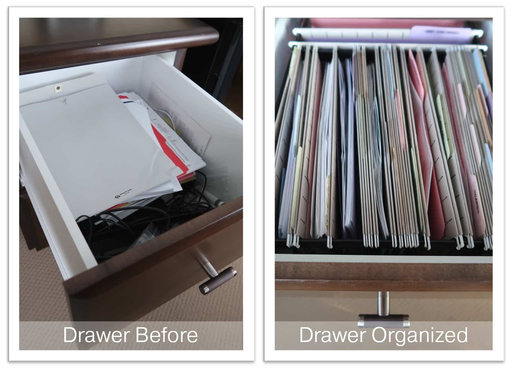 Drawers Before and After with Hanging Files