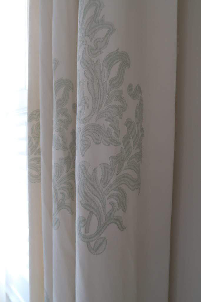 Drapes with a Sage Green Damask Design
