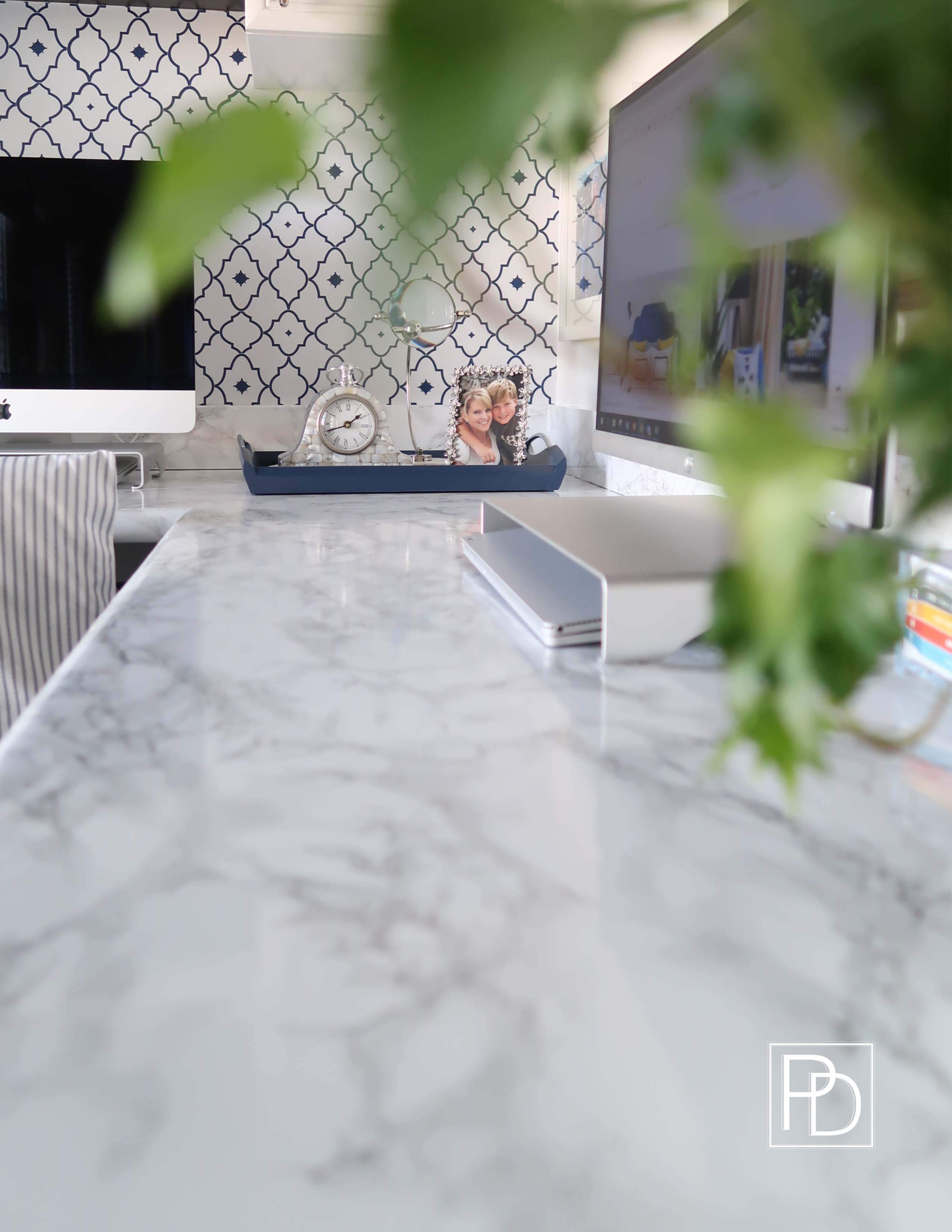 Marble Contact Paper-Office-New Counter-One RoomChallenge-Porch Day Dreamer