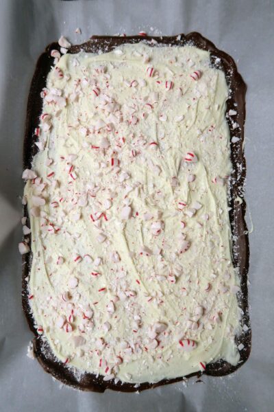 Microwave Peppermint Bark_Mints Sprinkled on White Chocolate