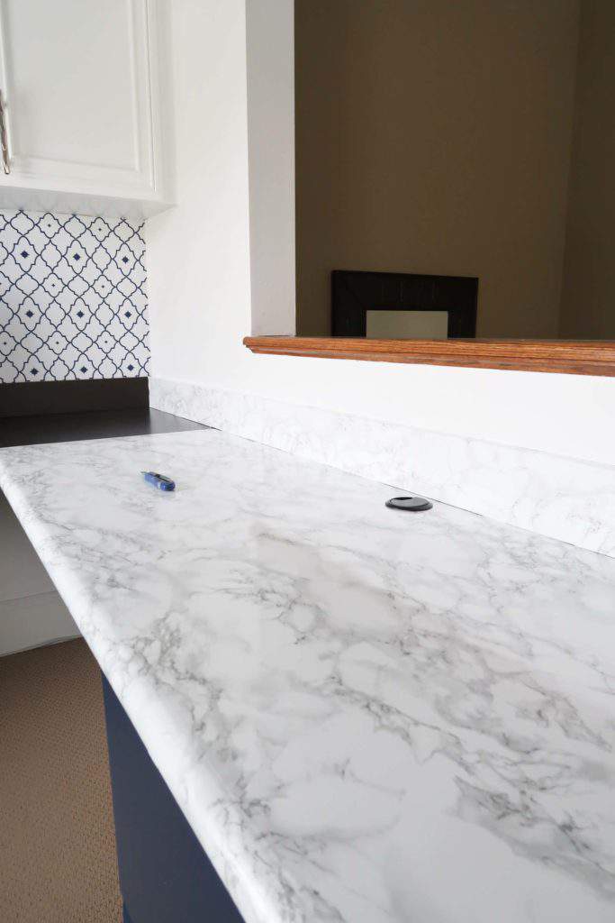 Marble Contact Paper Applied to Counter and Backsplash