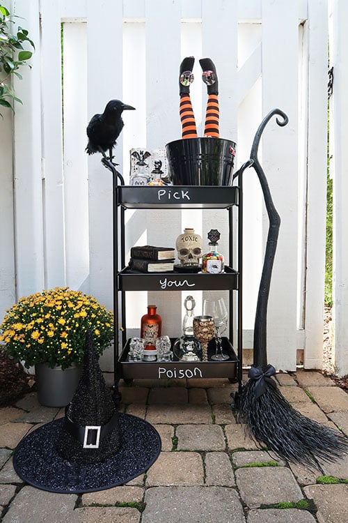 halloween bar cart with pick your poison theme