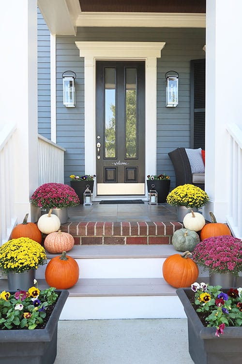 Fall Front Entry Update with Pansies Mums and Pumpkins