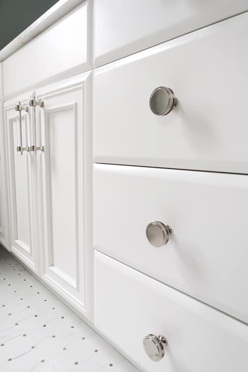 close-up-of-valspar-cabinet-enamel-paint-bathroom-cabinets-polished-nickel-hardware
