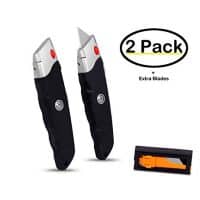 Internet's Best Premium Utility Knife - Set of 2 - Retractable Razor Knife Set - Extra Blade Refills - Box Cutter Locking Razor Knife