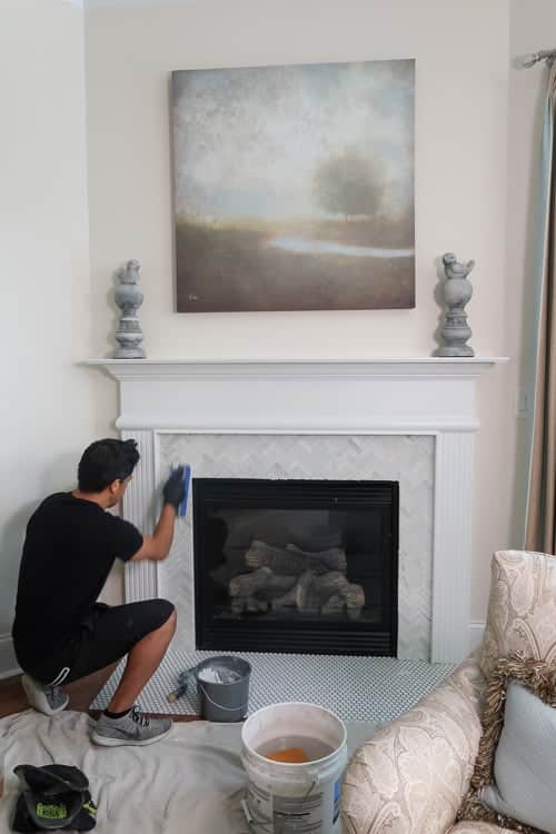 Tile Over A Marble Fireplace Surround, How To Cover A Marble Fireplace Surround