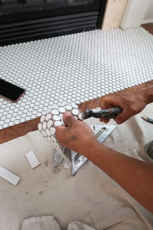 use-snips-to-cut-penny-tile-to-size
