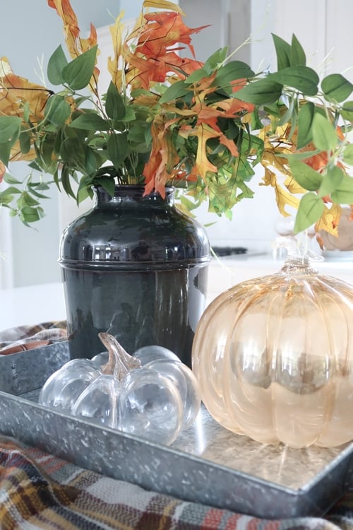 place-glass-pumpkins-fall-arrangement-in-galvanized-tray