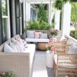 white-blue-small-front-porch-woven-wicker-furniture-painted-pink-flowers