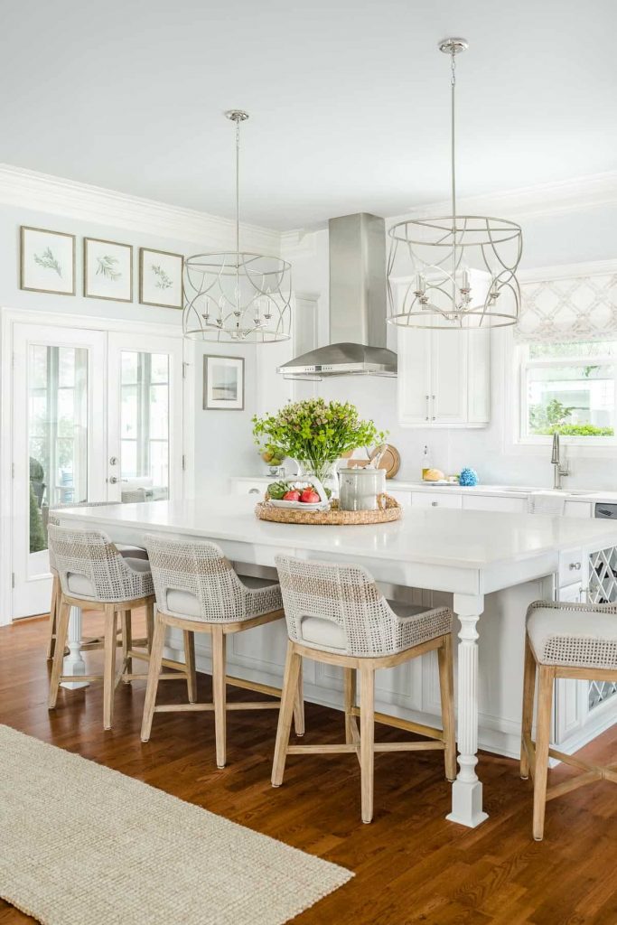Angle-kitchen-island-valspar-pelican-island-wall-ceiling-woven-stools