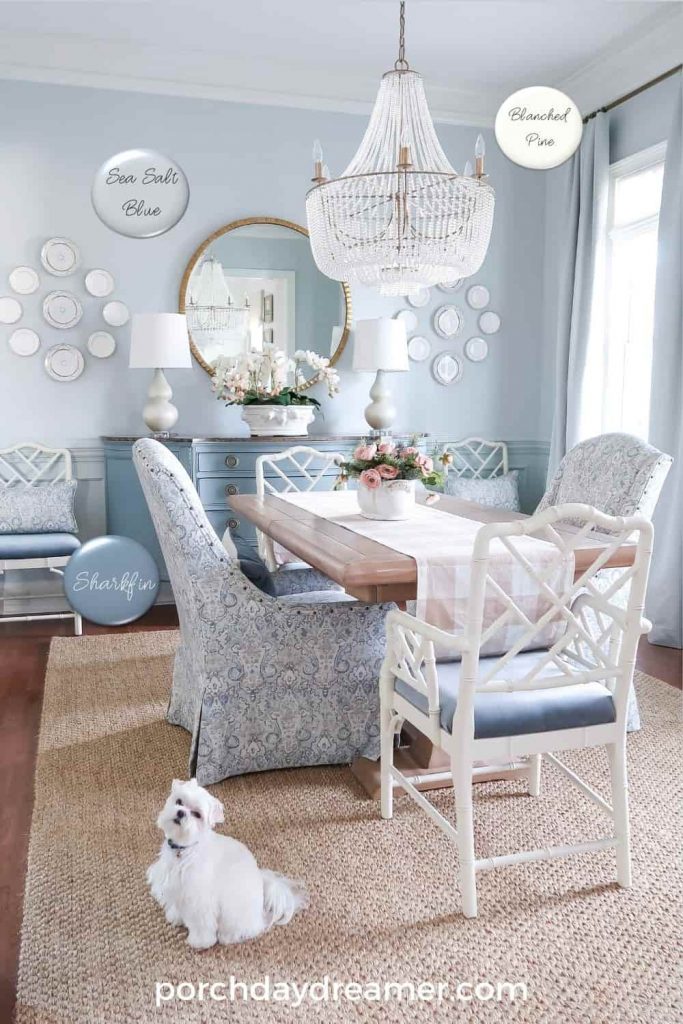 dining-room-valspar-sea-salt-blue-walls-sharkfin-funiture-blanched-pine-trim-whole-home-open-concept-paint-colors