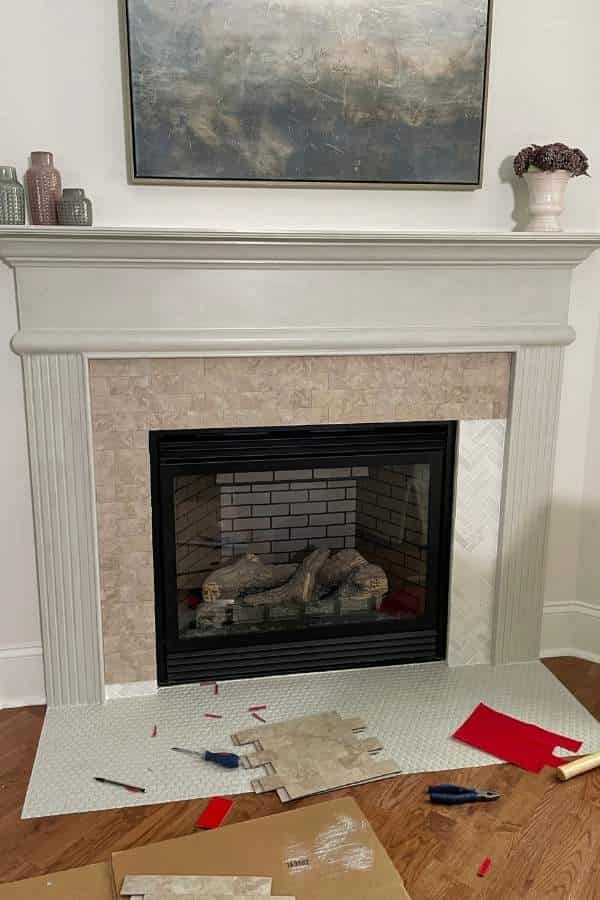 Easy Stick On Tiles Update Your Fireplace! - Porch Daydreamer