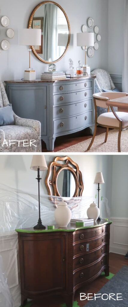 before-after-painted-stained-credenza-porch-daydreamer