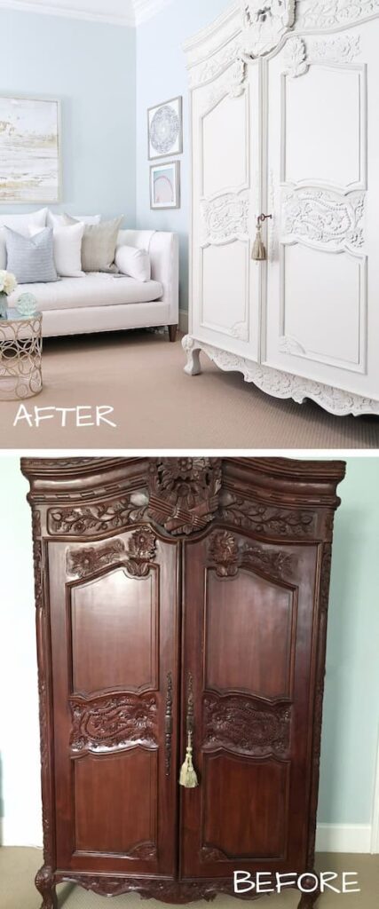 before-after-painted-stained-french-armoire-porch-daydreamer