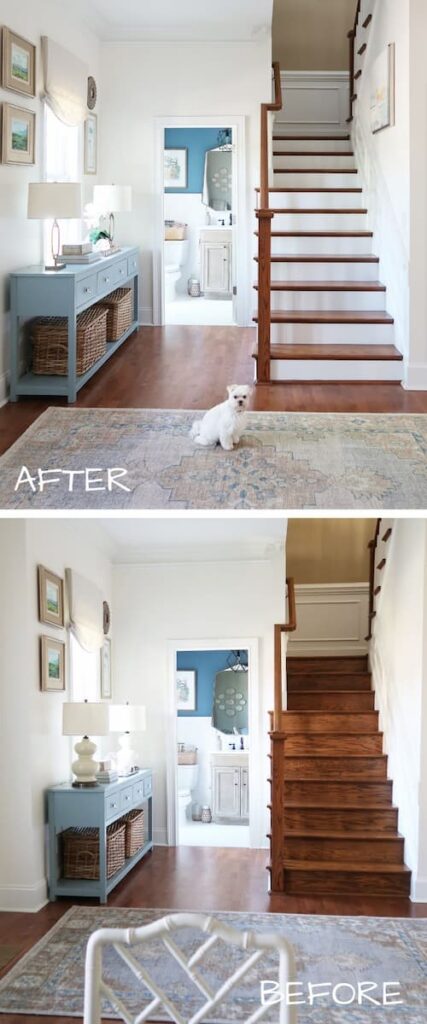 before-after-painted-stained-stair-risers-porch-daydreamer