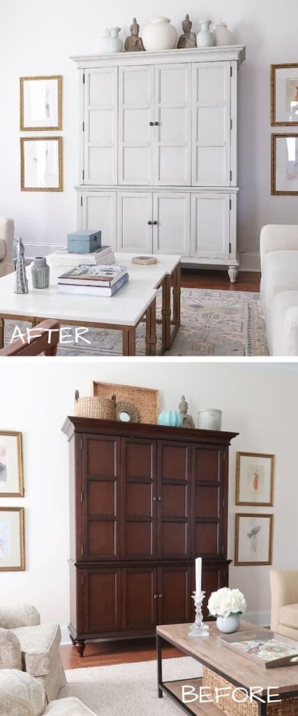 before-after-painted-stained-wood-entertainment-center-porch-daydreamer