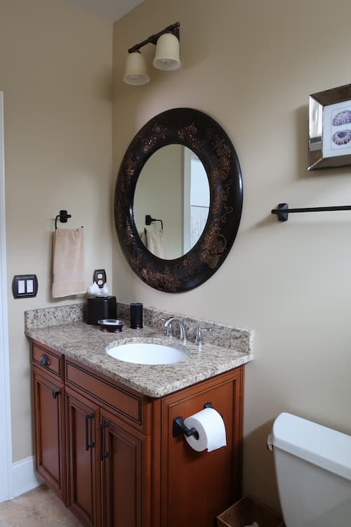 before-painting-bathroom-granite-counter-stained-vanity