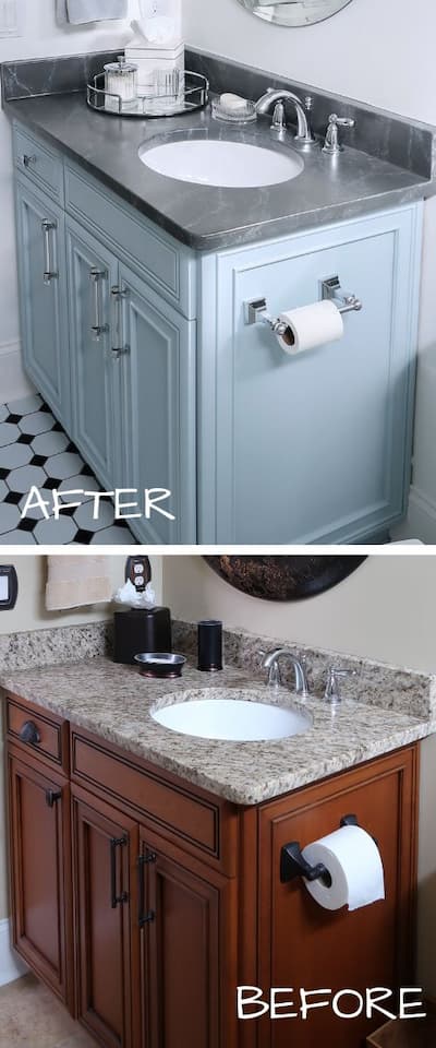 no-sand-paint-method-over-stained-wood-bathroom-vanity-cabinets