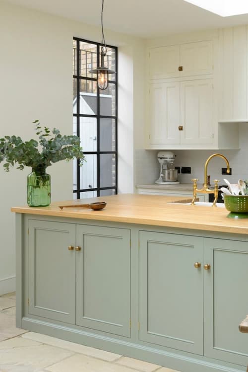green-kitchen-island-white-upper-cabinets